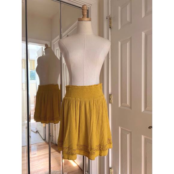 Old Navy Mustard Yellow Cinch Waist Embroidered Hem Flare Skirt - Picture 1 of 7